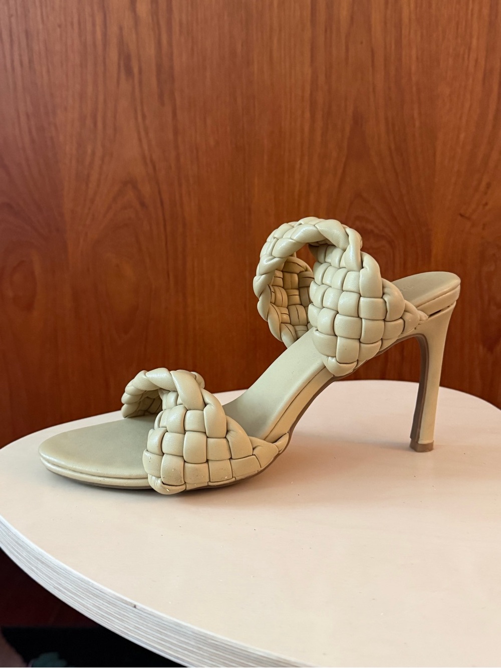 Braided Strap High Heel Sandals - Cream
